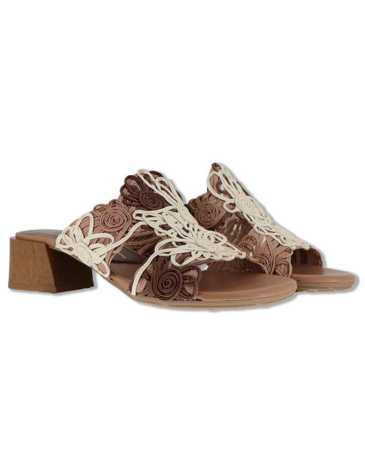 Sandali donna in pelle cuoio ricamo effetto pizzo con taccco medio HV264841 NATURALES Hispanitas 