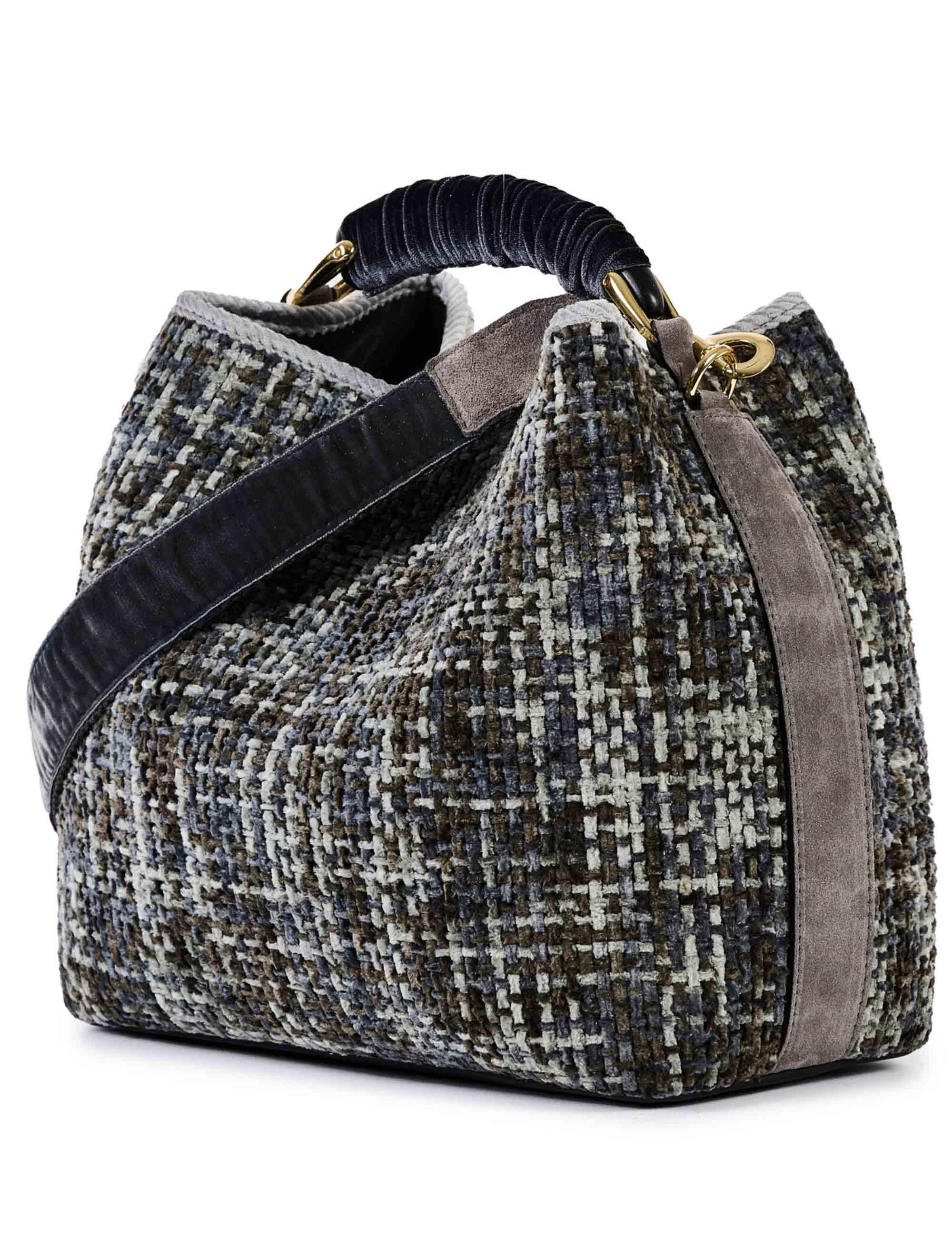 Borse donna in velluto jacquard grigio con manico e tracolla CORAL C04 Via Mail Bag 