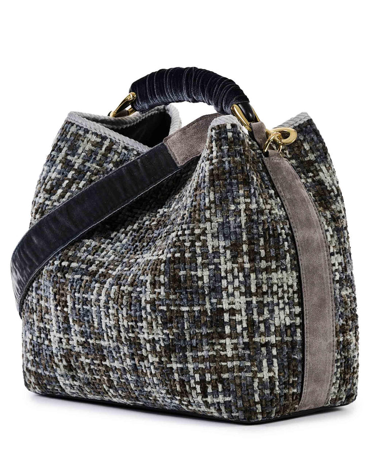 Borse donna in velluto jacquard grigio con manico e tracolla CORAL C04 Via Mail Bag 