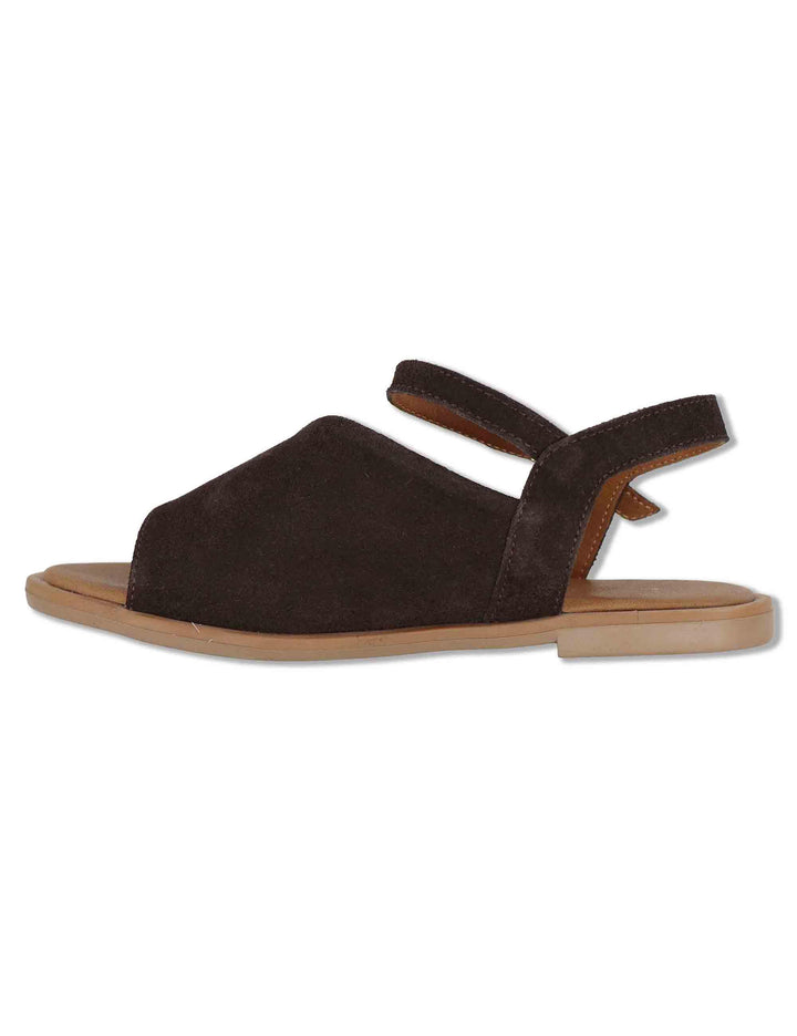 Sandali donna flat in camoscio marrone con cinturino alla caviglia SP220085 014 Spatarella 