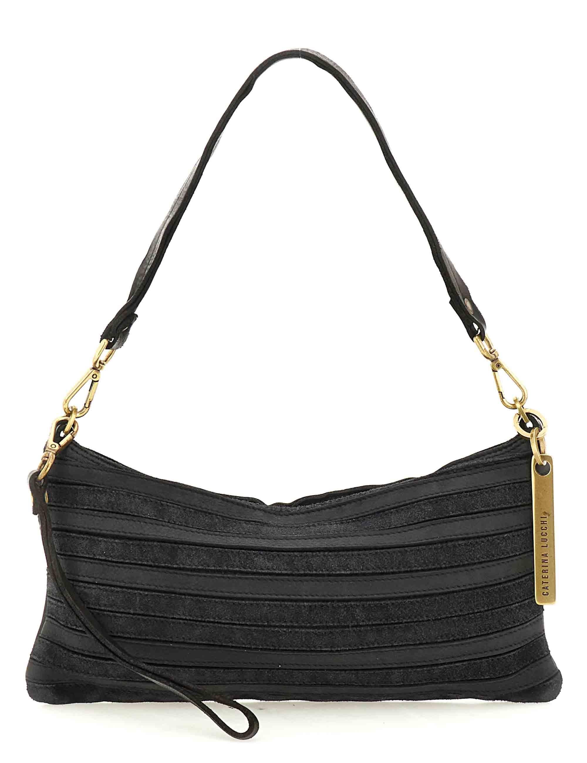 Borse a spalla Nora in pelle e camoscio nero multiriga Donna L012960ND X2917 C0001