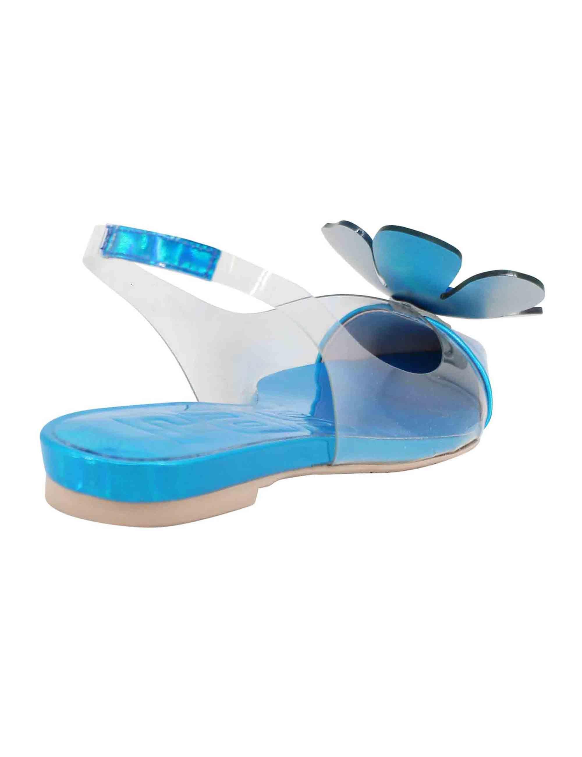 Sandali slingback bassi donna in plexy con riporti in pelle blu 7676 002 Ras 