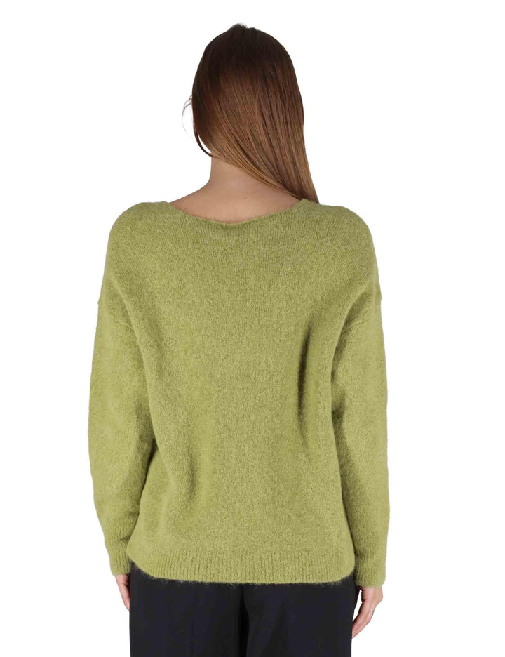 Maglioni donna in lana alpaca verde con ampio scollo a V JABMF0025-G074 7013 Justmine 
