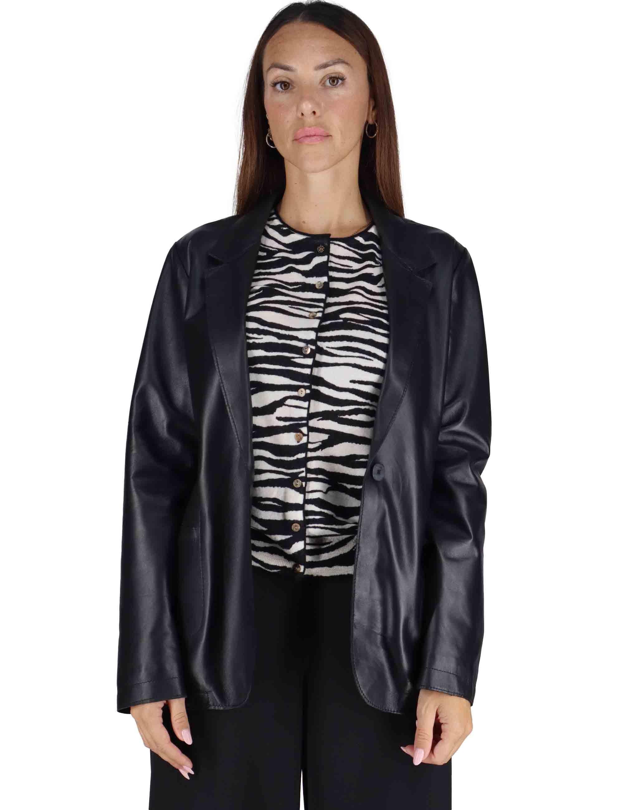 Giacche donna in pelle nera un bottone SP2375 01 Spatarella 