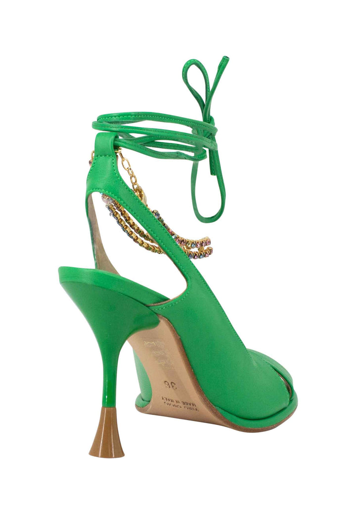 Sandali donna in pelle verde con tacco alto e cavigliera gioiello SP662 005 Spatarella 