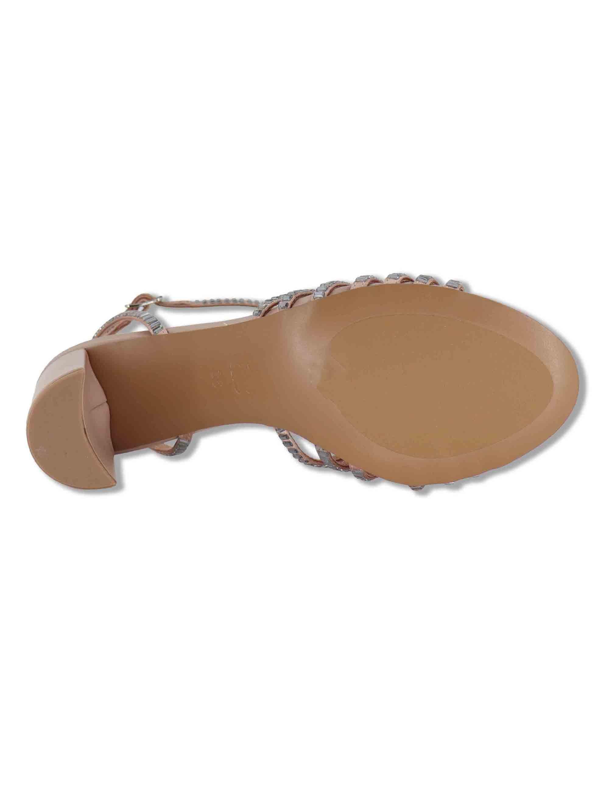Sandali donna in pelle nude con strass tacco alto e cinturino alla caviglia Serabi 563Z75VK 47-NUDE Bibi Lou 