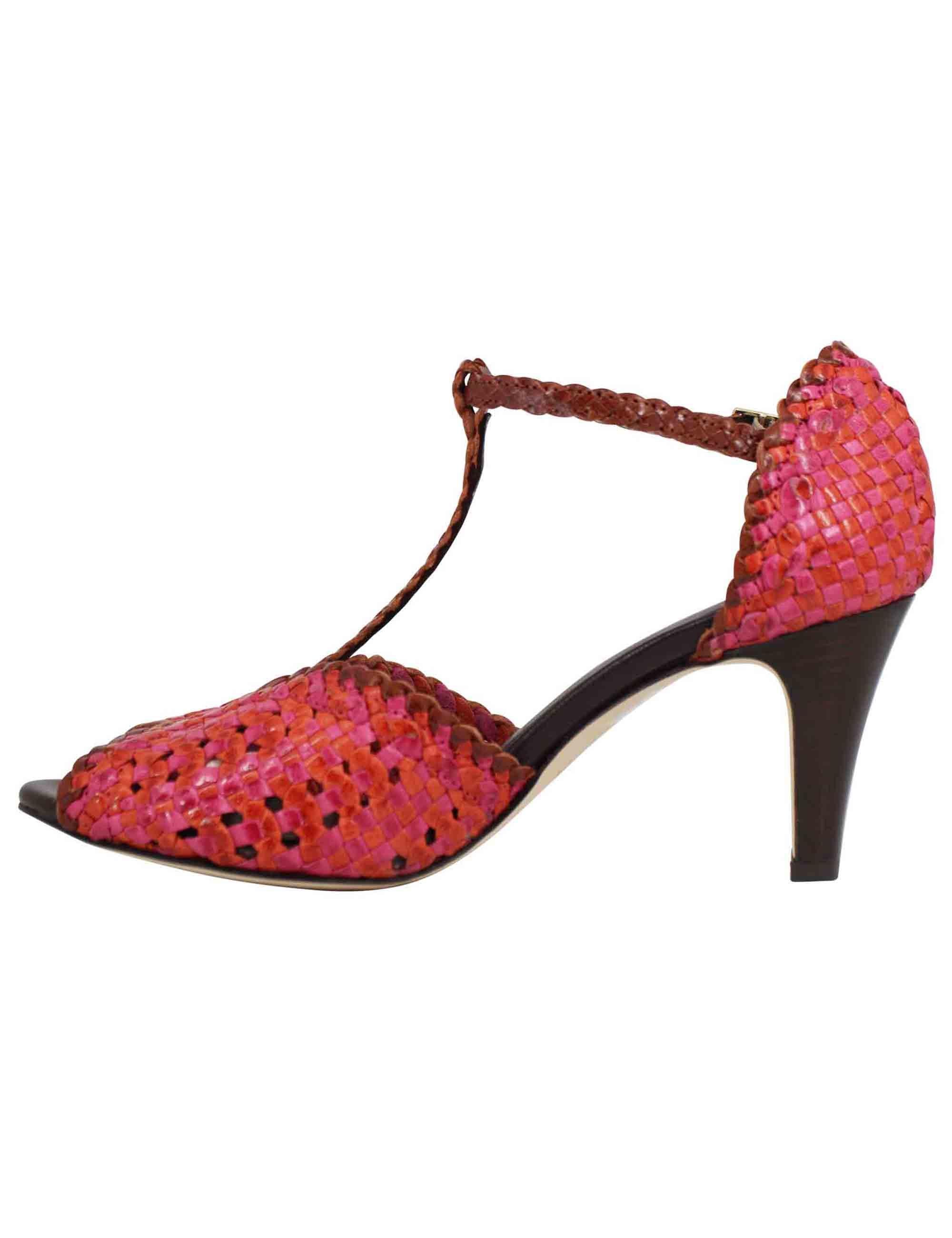 Sandali donna in pelle intrecciata fuxia con tacco alto SPA1771 053 L'Arianna 