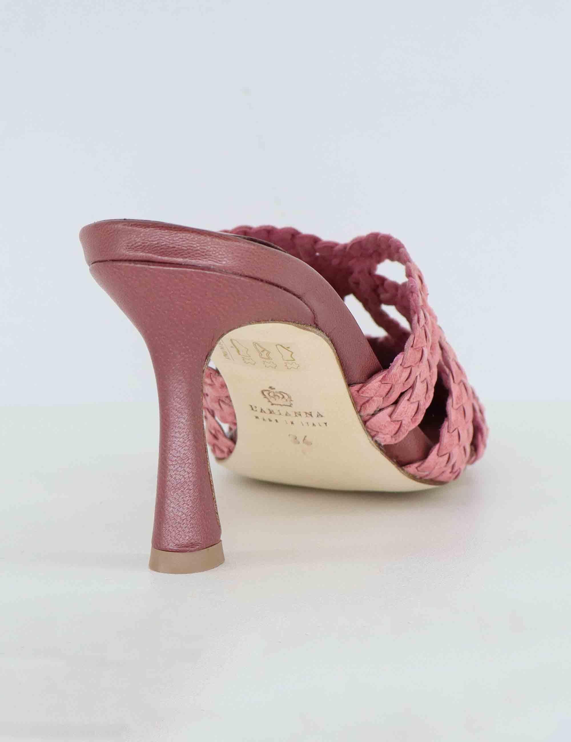 Mule donna in pelle intreciata rosa con tacco alto CH2500/RT 066 L'Arianna 
