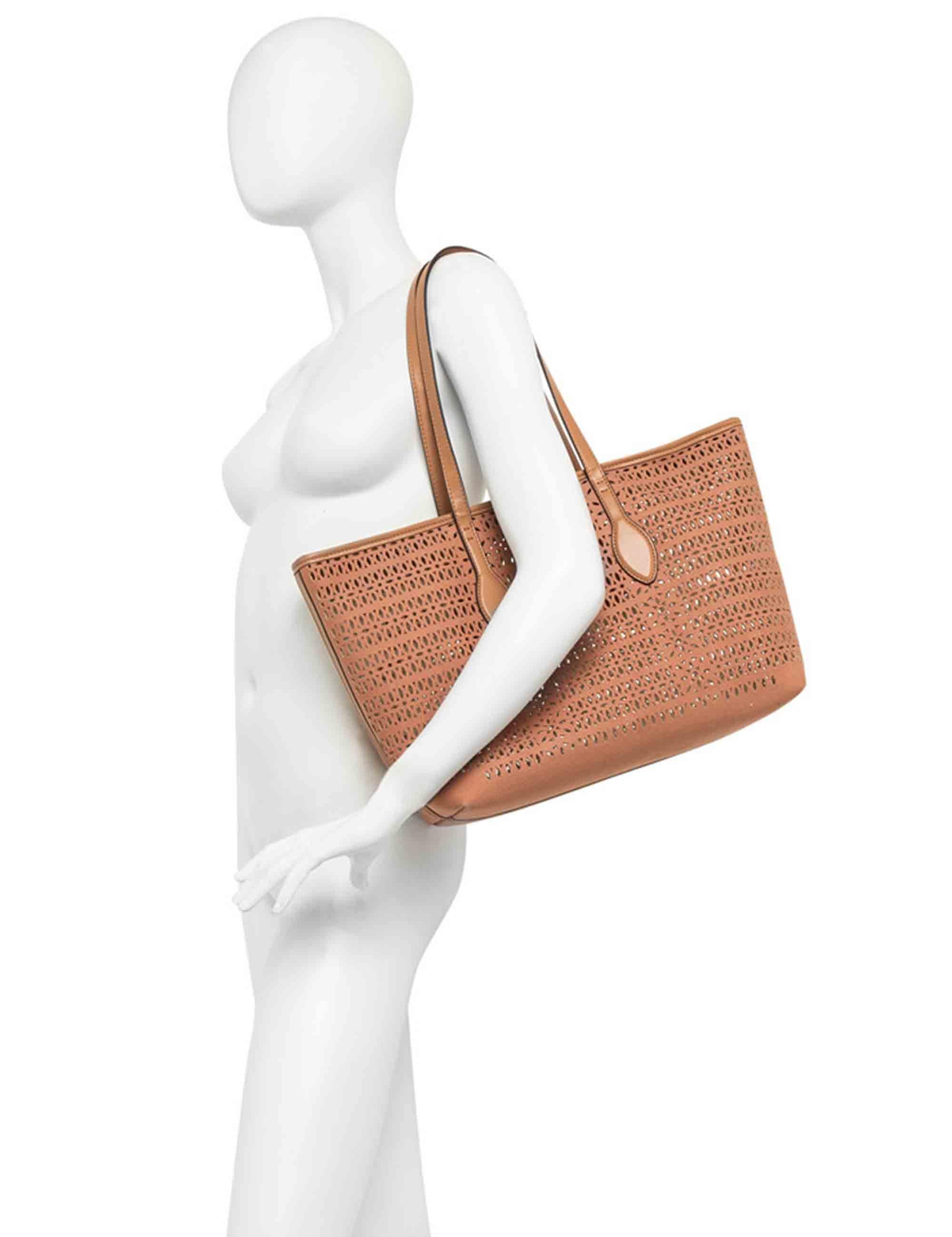 Borse donna Shopper Mashup in canvas laserato panna con doppi manici in pelle BS11507 COMM CNVLS 14593 Gianni Chiarini 