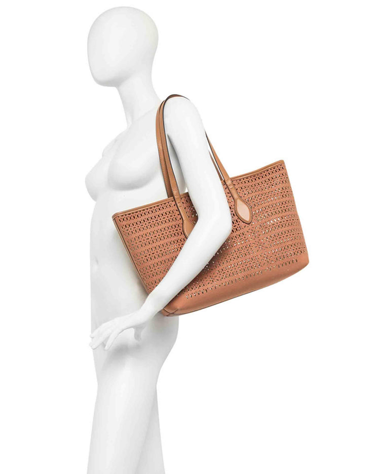 Borse donna Shopper Mashup in canvas laserato panna con doppi manici in pelle BS11507 COMM CNVLS 14593 Gianni Chiarini 