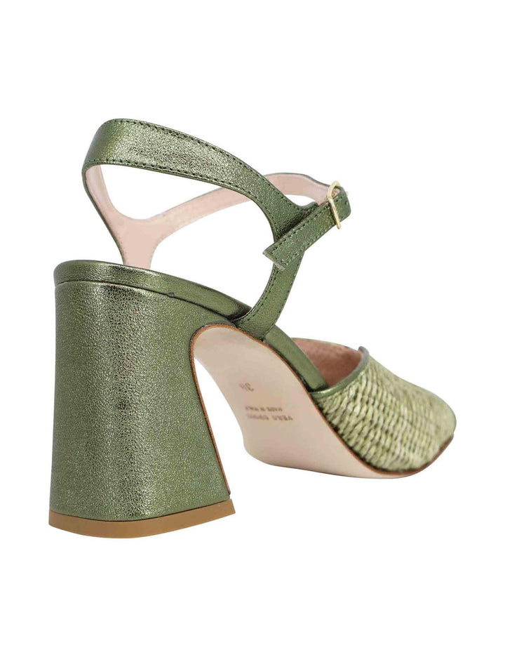 Sandali donna in pelle verde laminata con tacco alto e cinturino alla caviglia SPX1211P 1079 Spatarella 