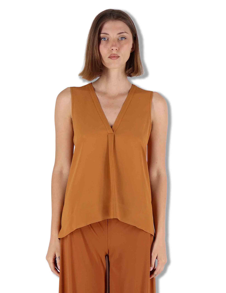Top donna Fluid Crepe in seta ambra senza maniche maniche scollo a V JP554050672 70004 Maliparmi 