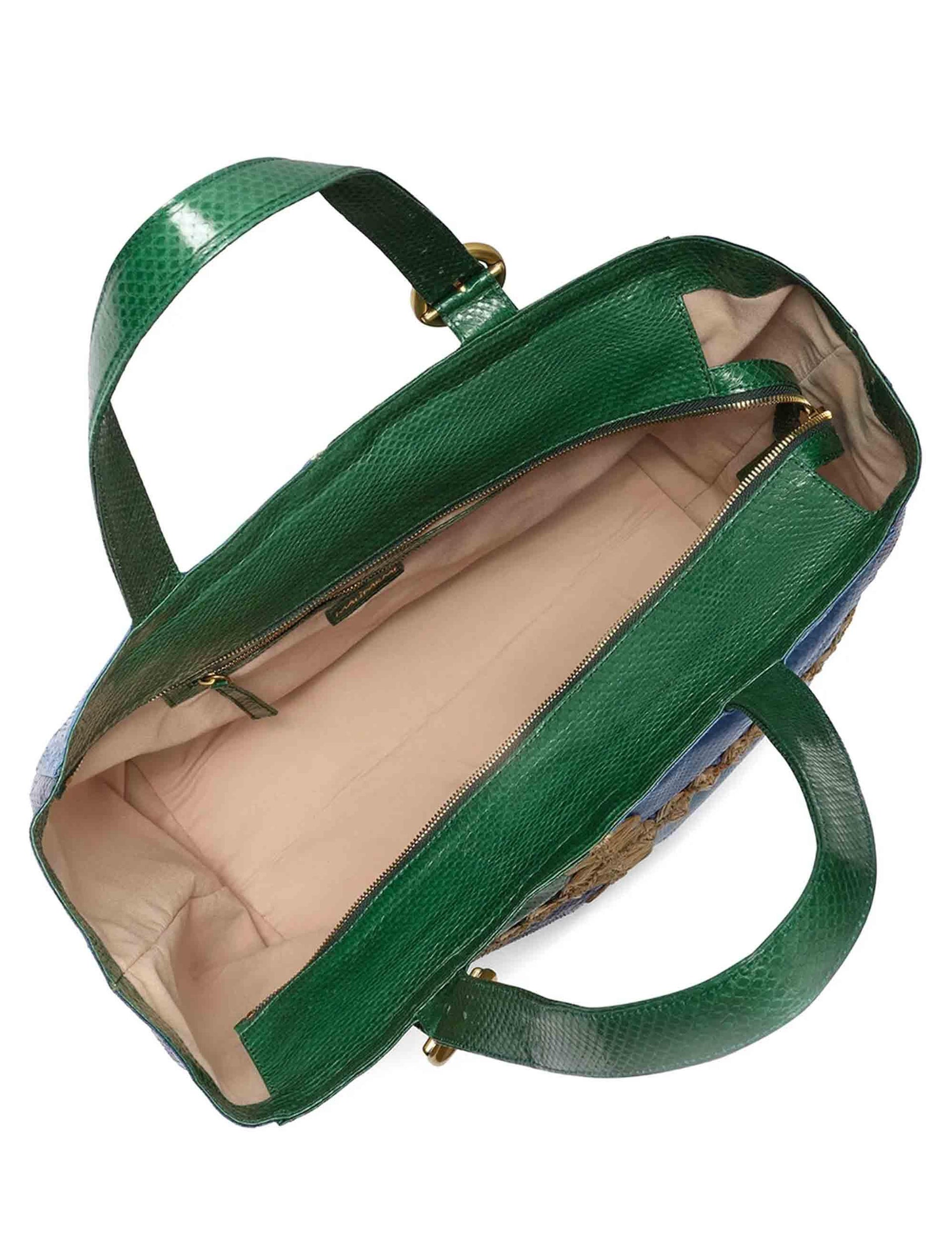 Borse donna Patchwork Thread in pelle azzurra con doppi manici BH030501563 A8188 Maliparmi 