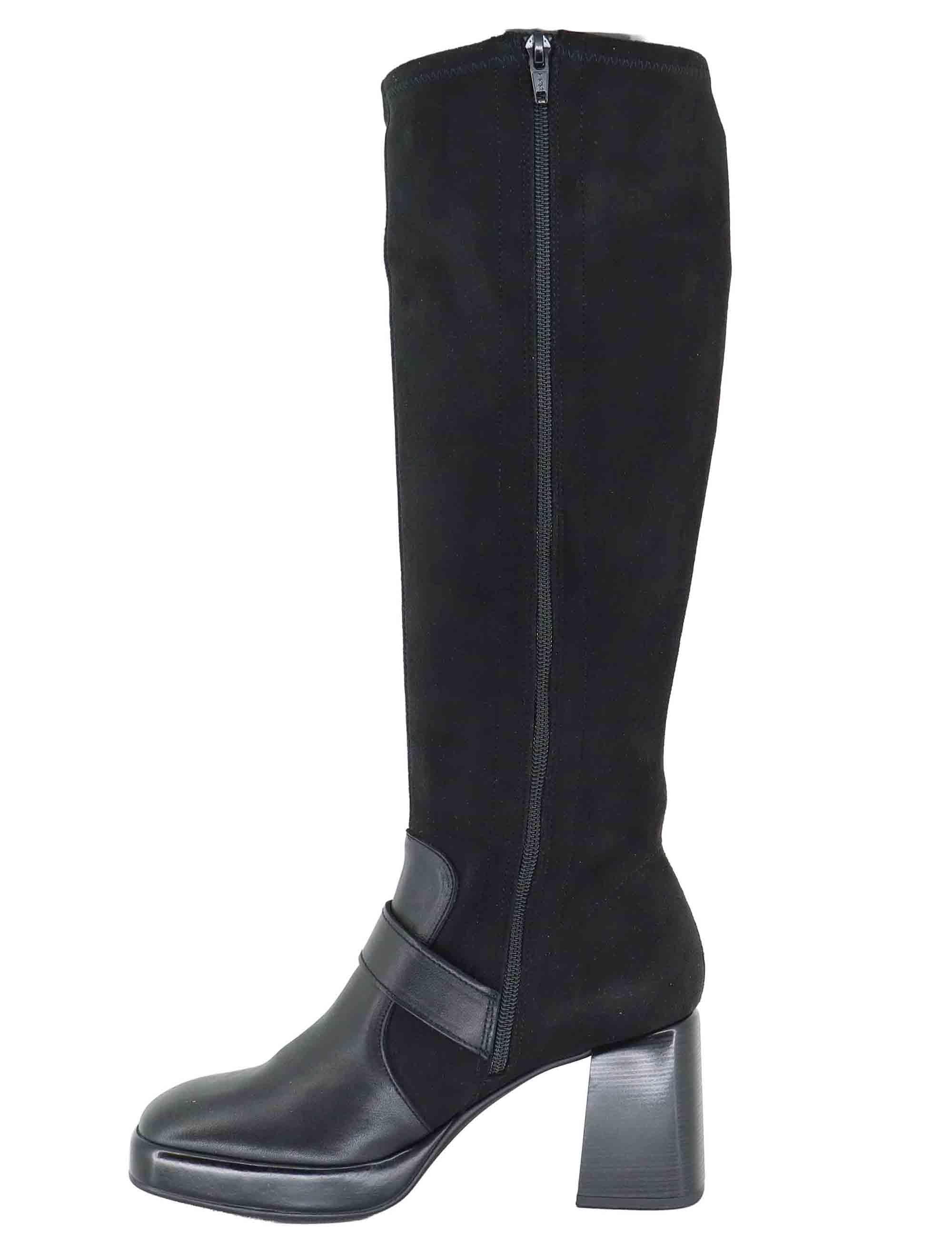 Stivali donna in pelle e tessuto nero con tacco alto HI254374 C004 Hispanitas 