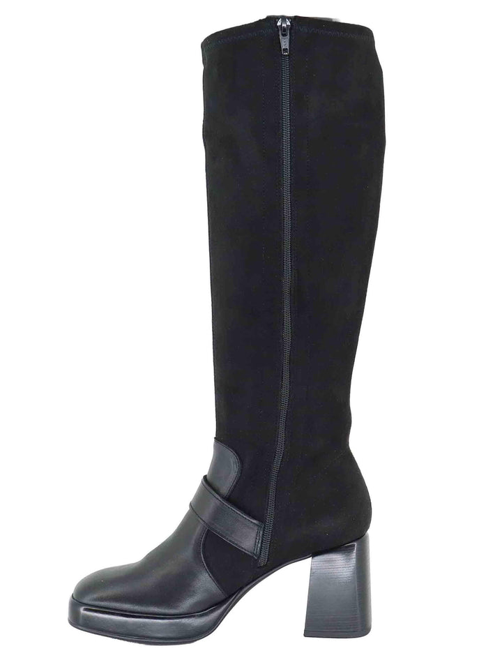 Stivali donna in pelle e tessuto nero con tacco alto HI254374 C004 Hispanitas 