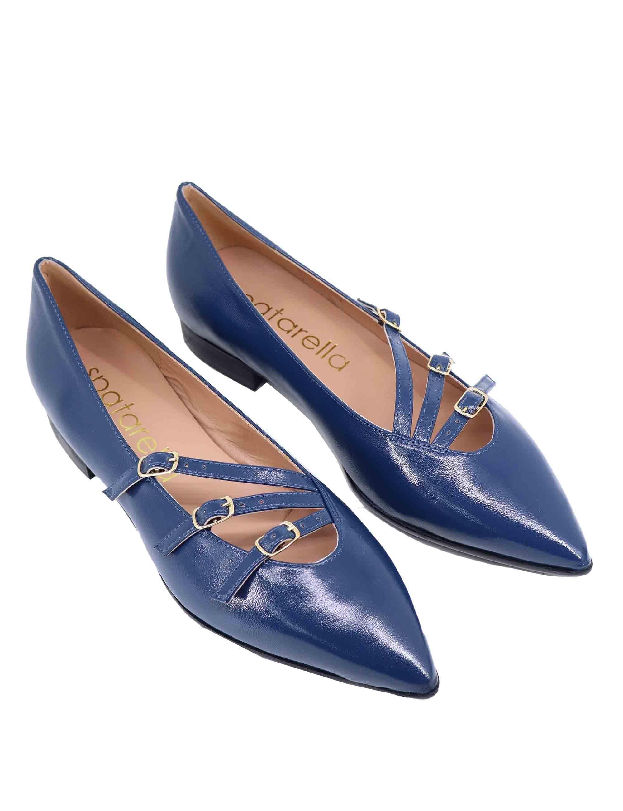 Ballerine donna in pelle blu con doppio cinturino SPY9216-M 002 Spatarella 