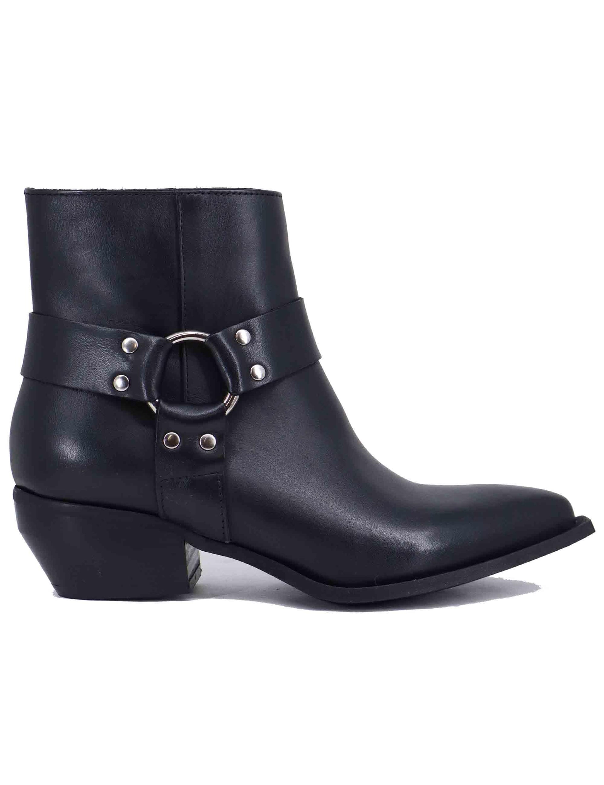 Texani donna in pelle nera con borchie argento ELENA 50 001 Spatarella 
