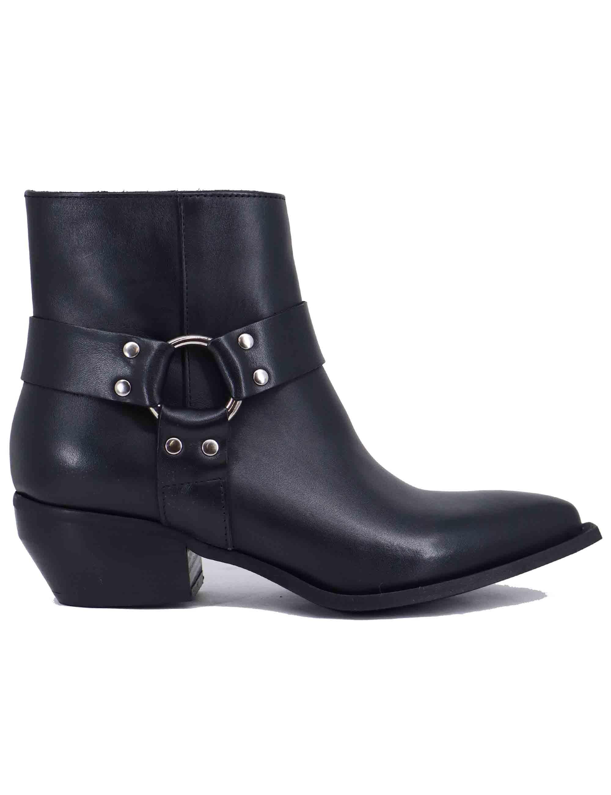 Texani donna in pelle nera con borchie argento ELENA 50 001 Spatarella 