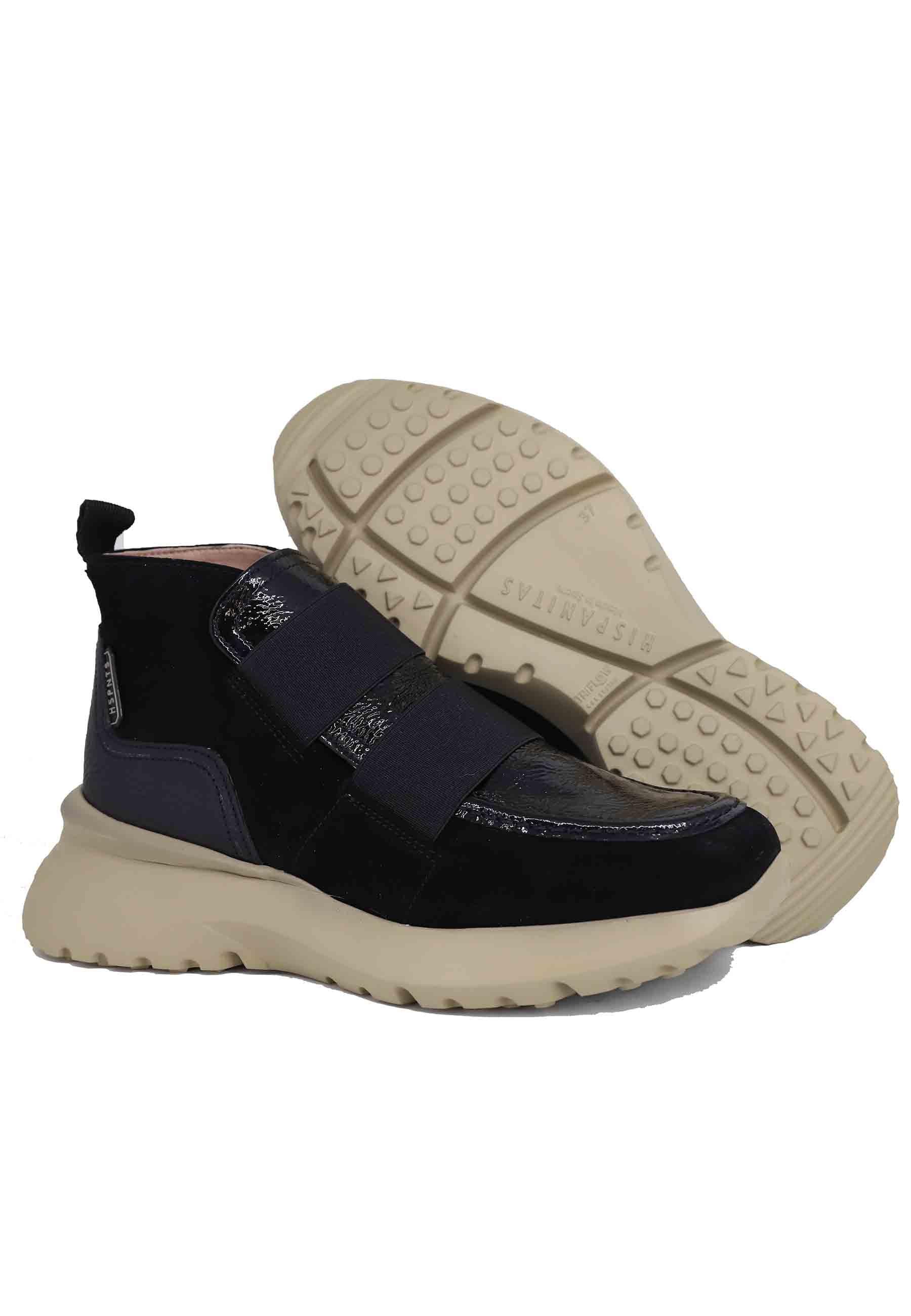 Sneakers donna a stivaletto in pelle e tessuto nero Velour Black HI233101 C003 Hispanitas 