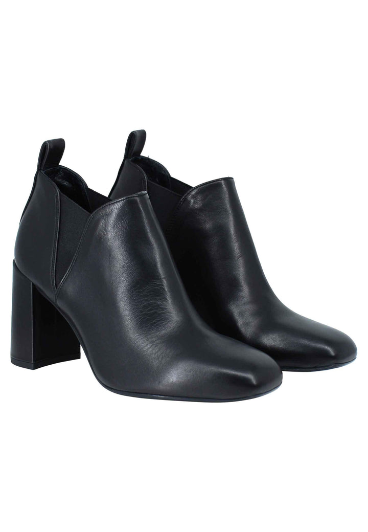 Stivaletti ankle boot donna in pelle nera tacco alto e punta quadra ULEA 001 Unisa 