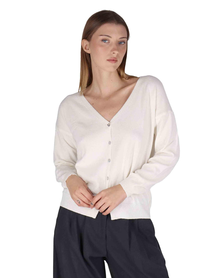 Cardigan donna  in misto cachemire bianco con scollo a V SPZ03628 002 Spatarella 