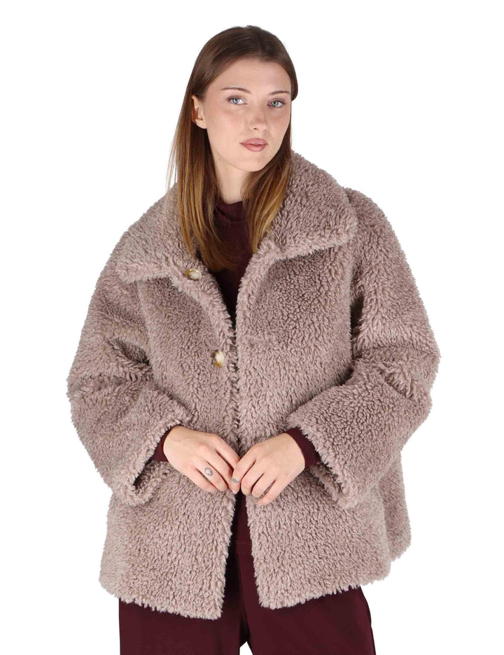 Giacconi donna reverse in eco fur effetto teddy con collo e bottoni SP25247 LIGHT GRAY Spatarella 