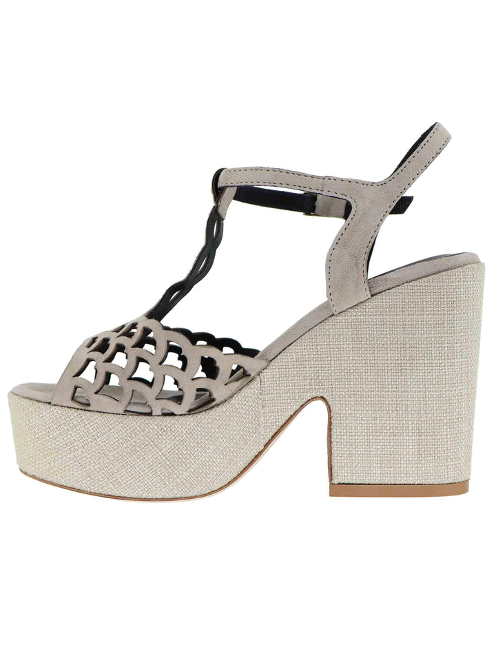 Sandali donna in camoscio taupe con zeppa alta DS2544 032 L'Arianna 