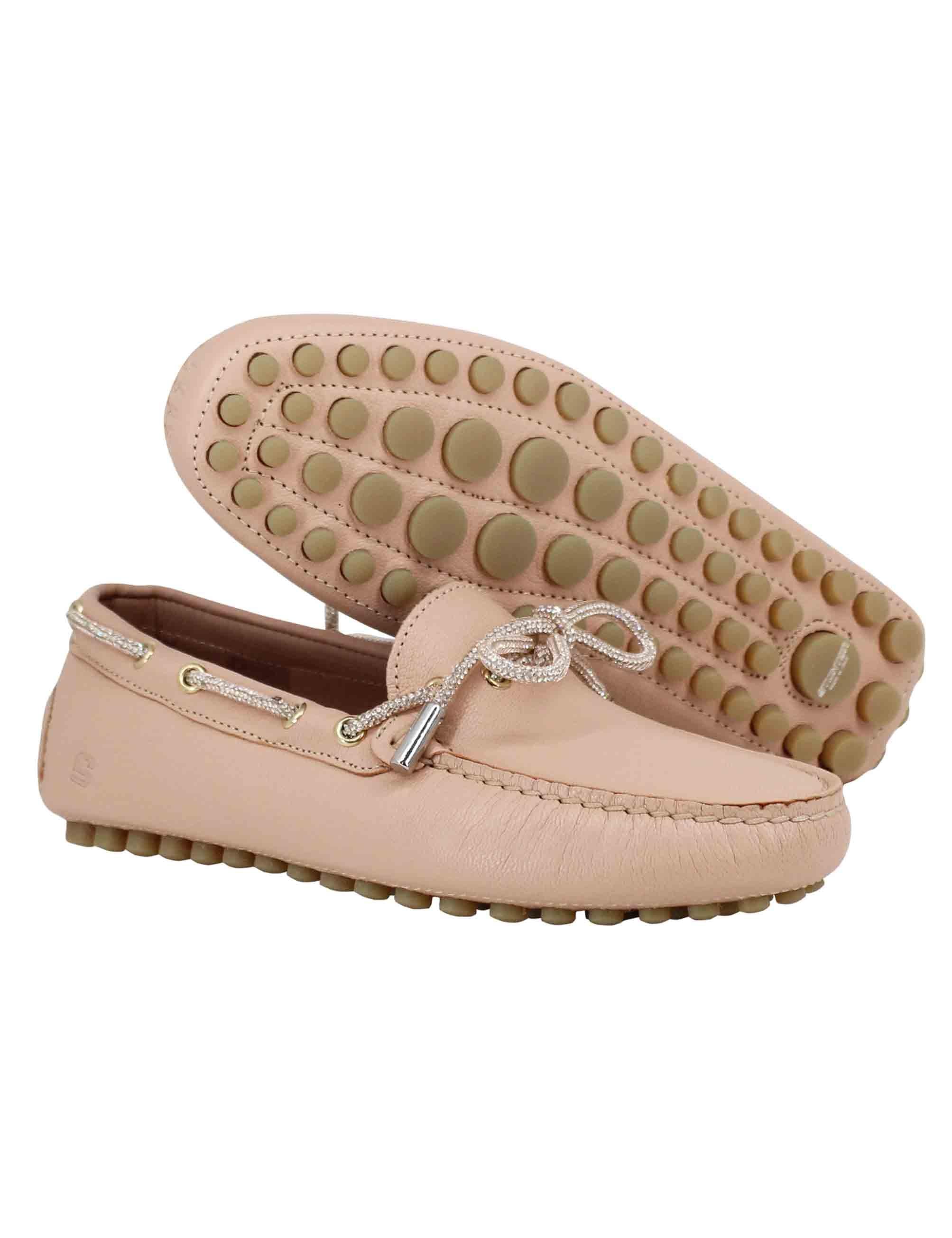 Mocassini donna in pelle rosa con fiocco in strass MOC SPELL 020 Stokton 