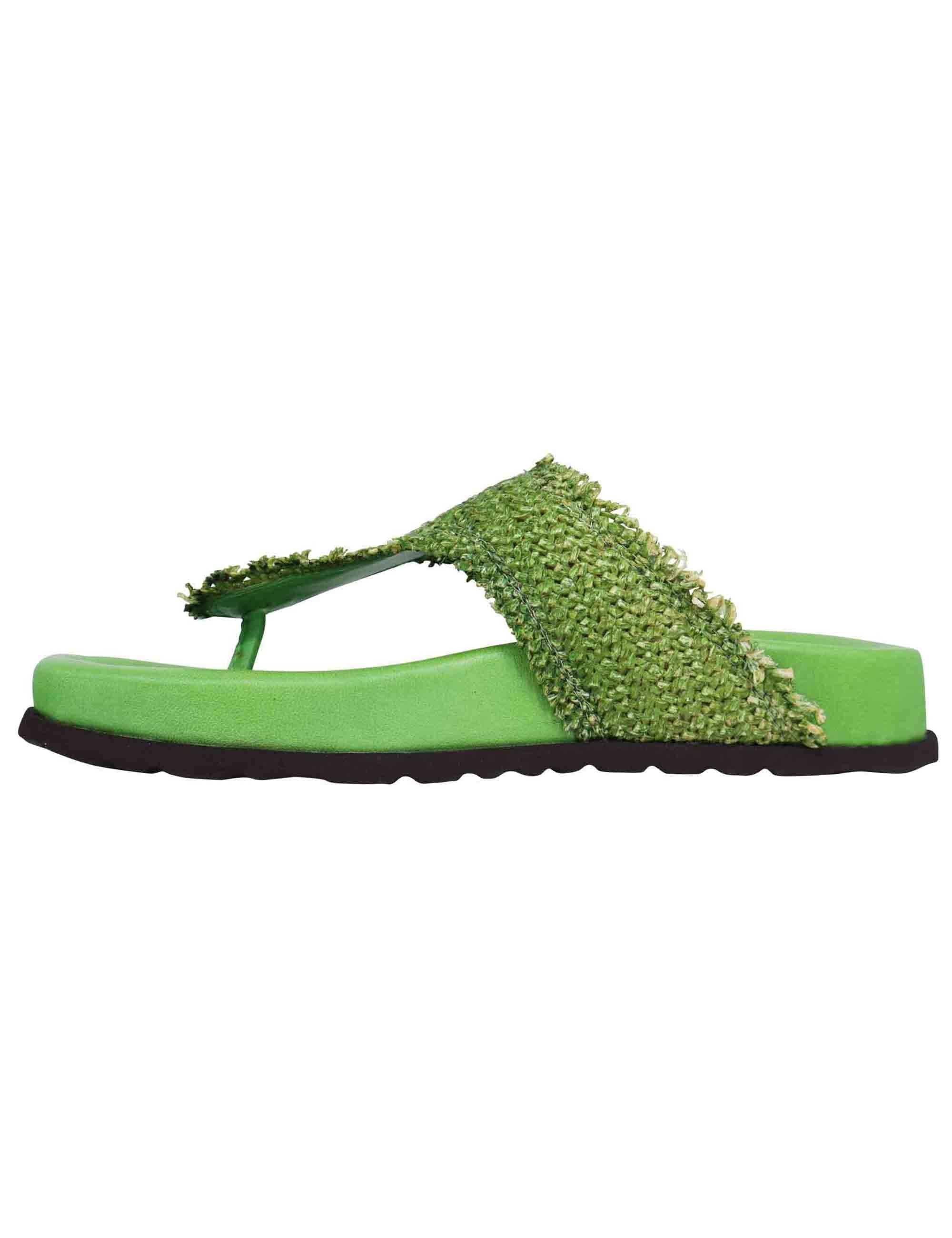Sandali infradito donna in rafia e pelle verde con fussbett alto NICOL 08 005 Zoe 