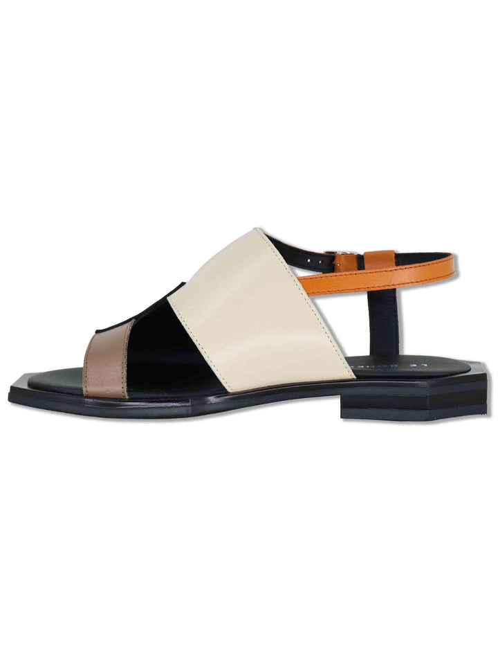 Sandali donna slingback in pelle nera e off white con tacco basso SC09 2 Le Bohemien 
