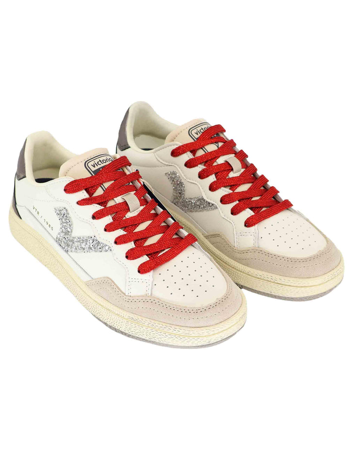 Sneakers donna in pelle bianca e glitter 8806103 Blanco Victoria 