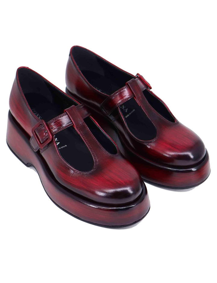 Mery Jane donna in pelle bordeaux con zeppa bassa 11025.003 262 Pons Quintana 