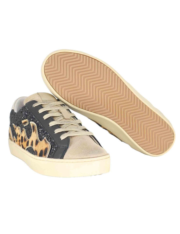 Sneakers donna in glitter nero con logo animalier D0058S05 03 Gamin 