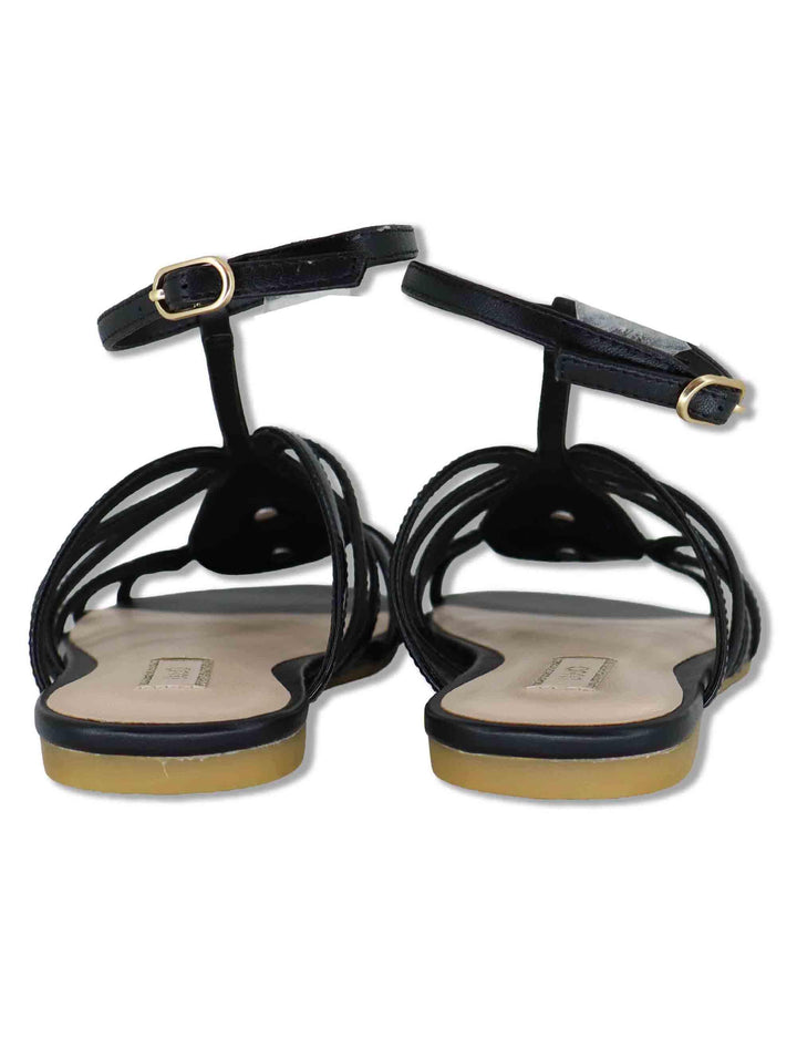 Sandali bassi donna in pelle nera con fascette e cinturino alla caviglia SANDY 02 BLACK Liu-Jo 