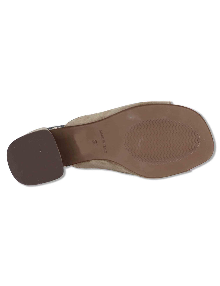 Sandali donna scalzati in camoscio taupe con tacco medio senza cinturini SP8210 033 Spatarella 