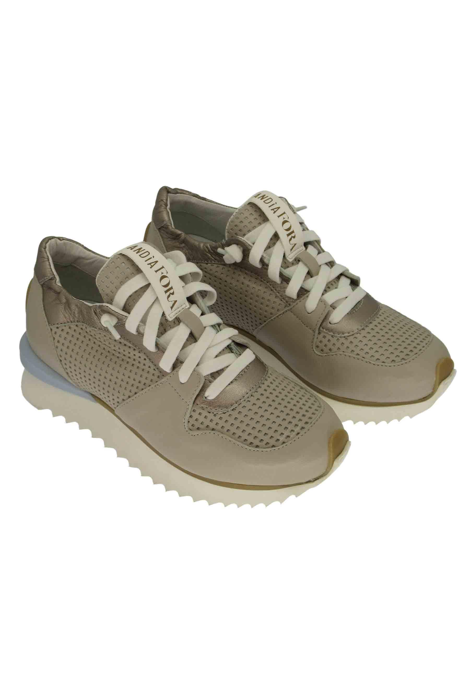 Sneakers donna in pelle taupe con suola alta il gomma RUFFLE M001 Andia Fora 