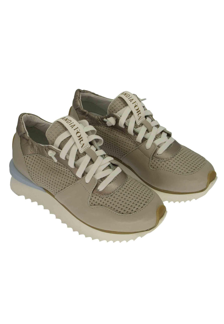 Sneakers donna in pelle taupe con suola alta il gomma RUFFLE M001 Andia Fora 
