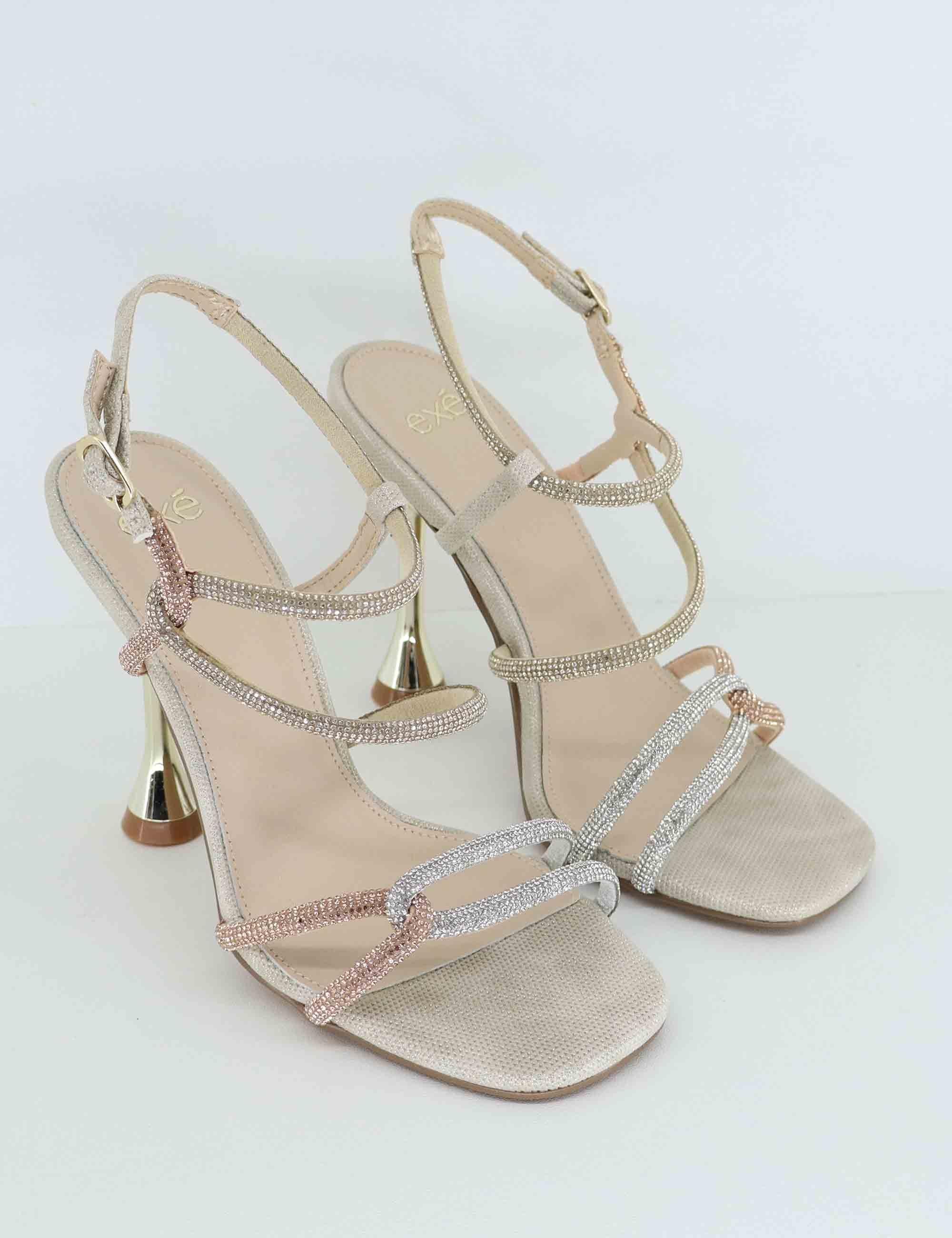 Sandali donna in strass oro e argento tacco alto U470070167K7 710 Exe 