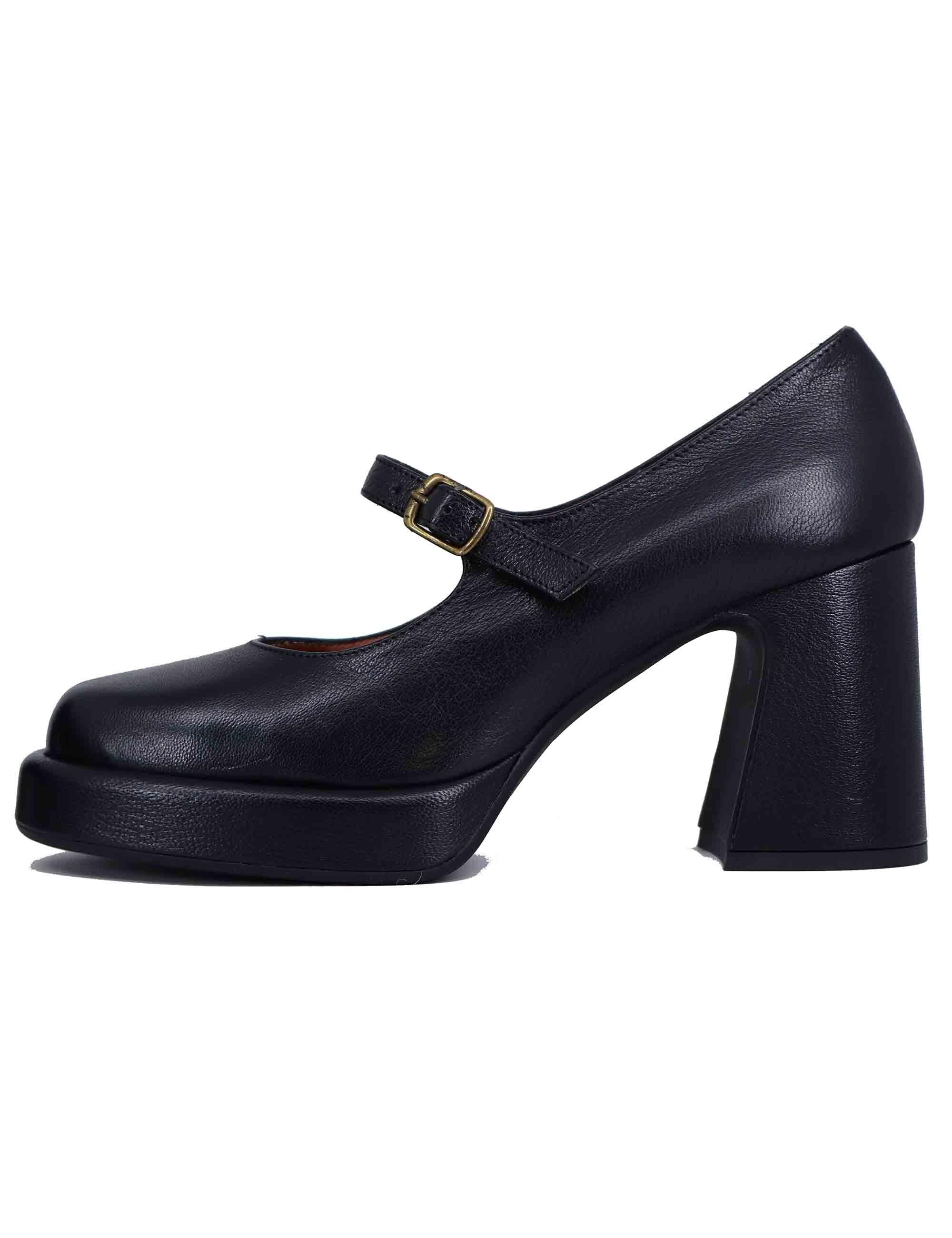 Decollete donna in pelle nera con tacco alto e plateau 9616Z 001 Les Venues 