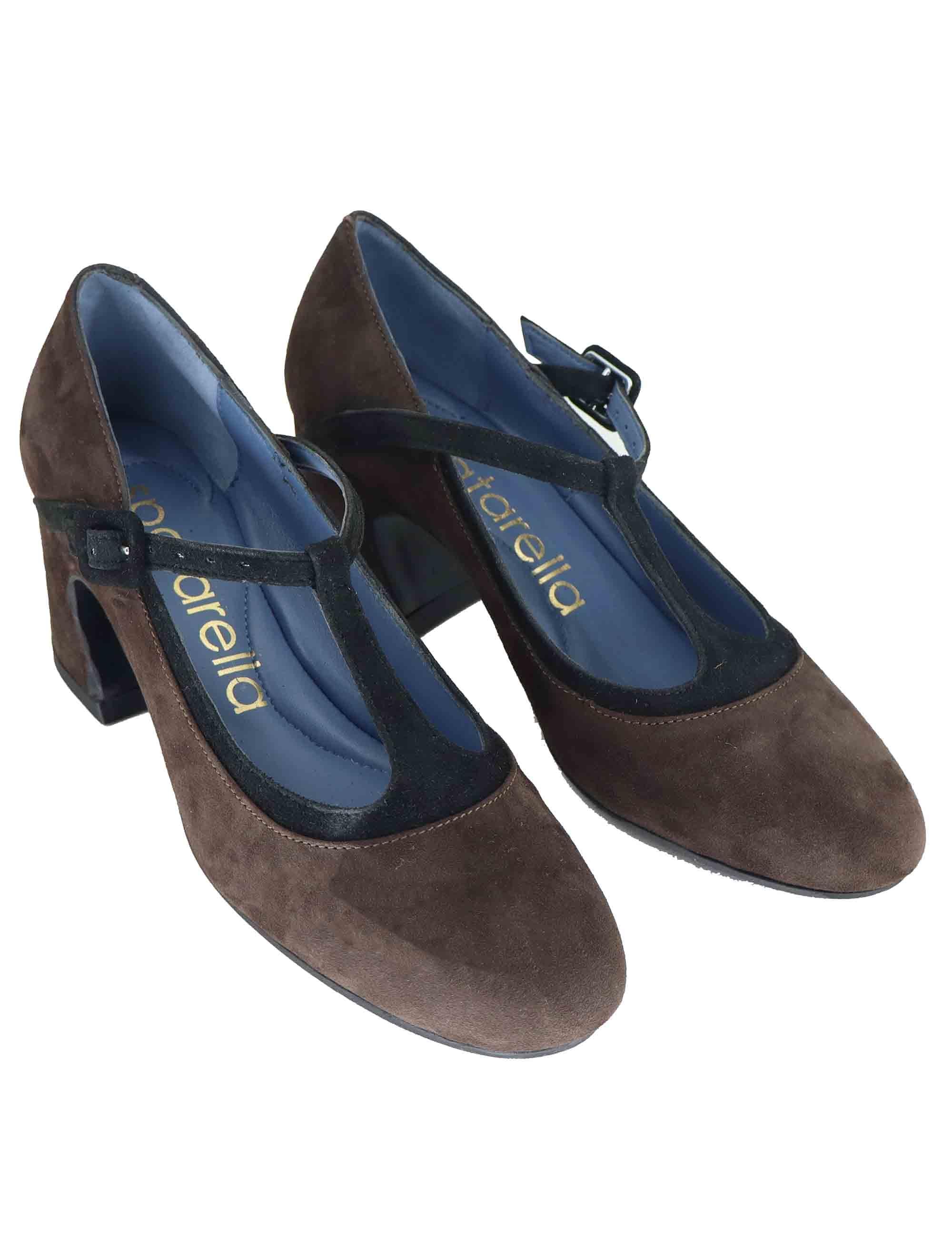 Decollete Mary Jane in camoscio marrone con cinturino SP2350 014 Spatarella 
