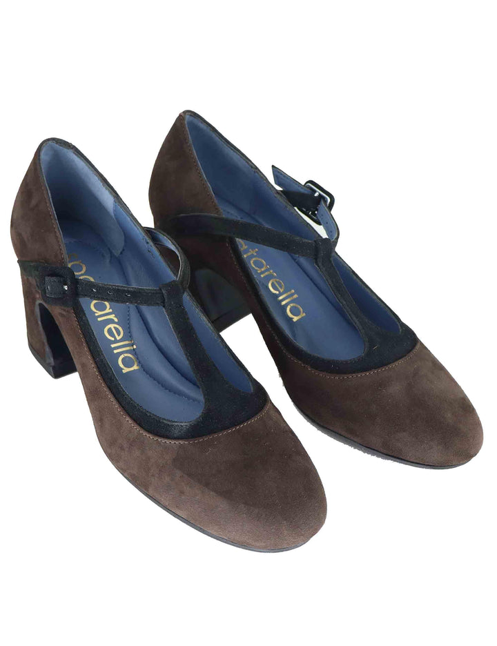 Decollete Mary Jane in camoscio marrone con cinturino SP2350 014 Spatarella 
