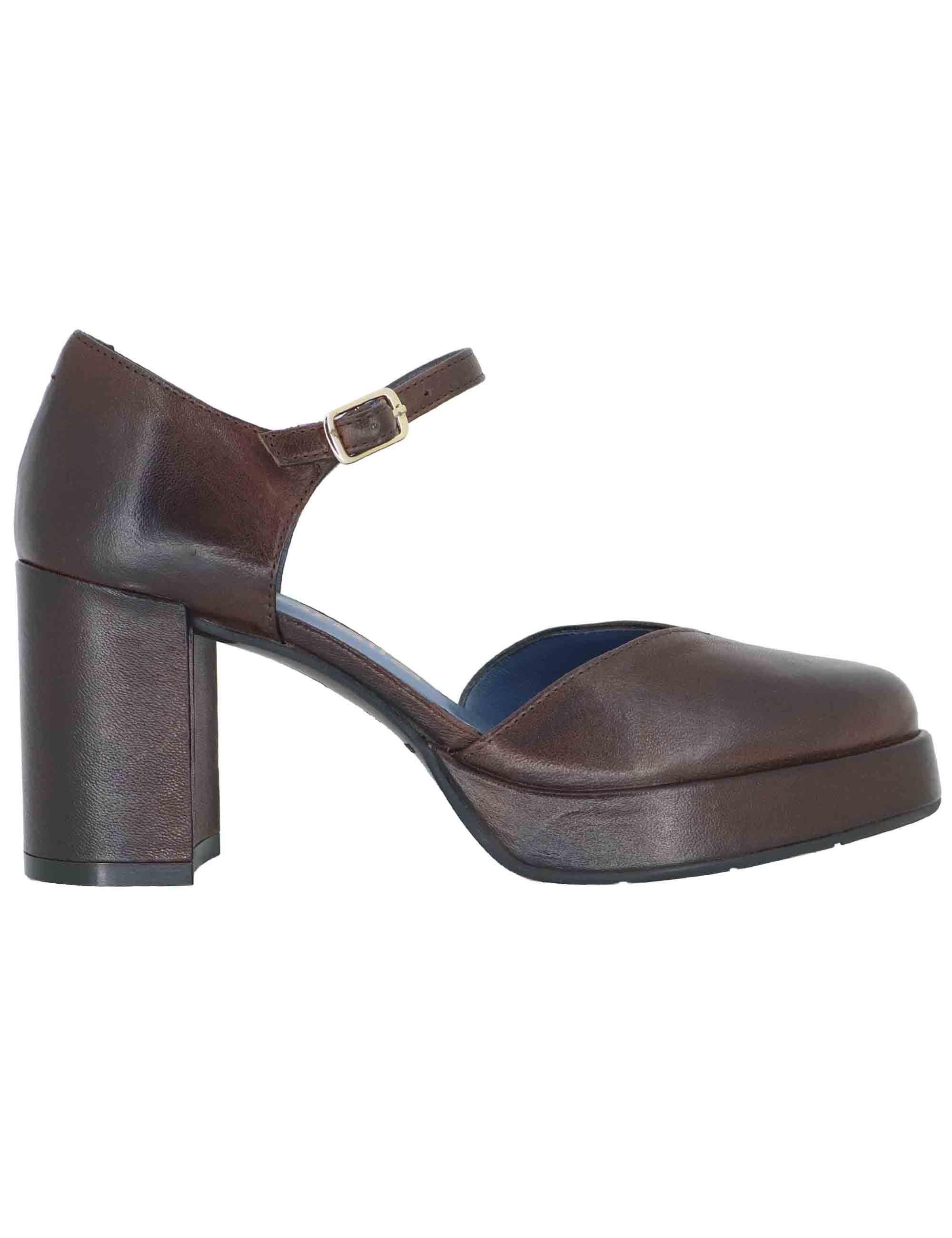 Decollete donna in pelle marrone con tacco alto e plateau SP2346 014 Spatarella 