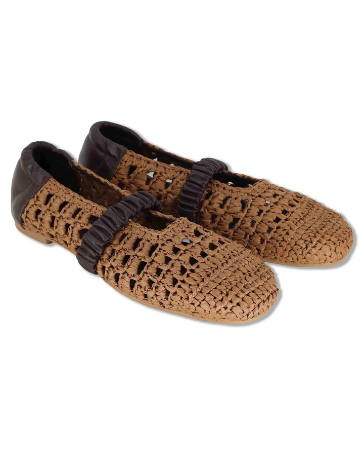 Ballerine donna in rafia cuoio intrecciata con elastico in pelle e tacco basso SP251400 014 Spatarella 