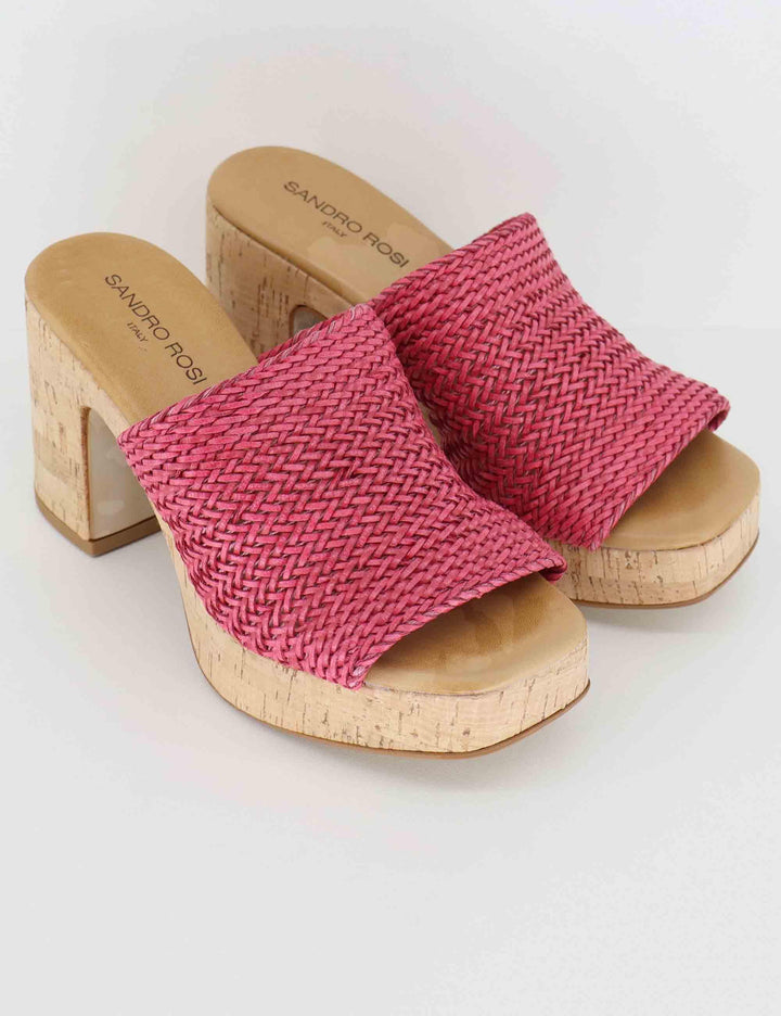 Sandali donna in pelle intrecciata fuxia con tacco in sughero SR4434 288 Sandro Rosi 