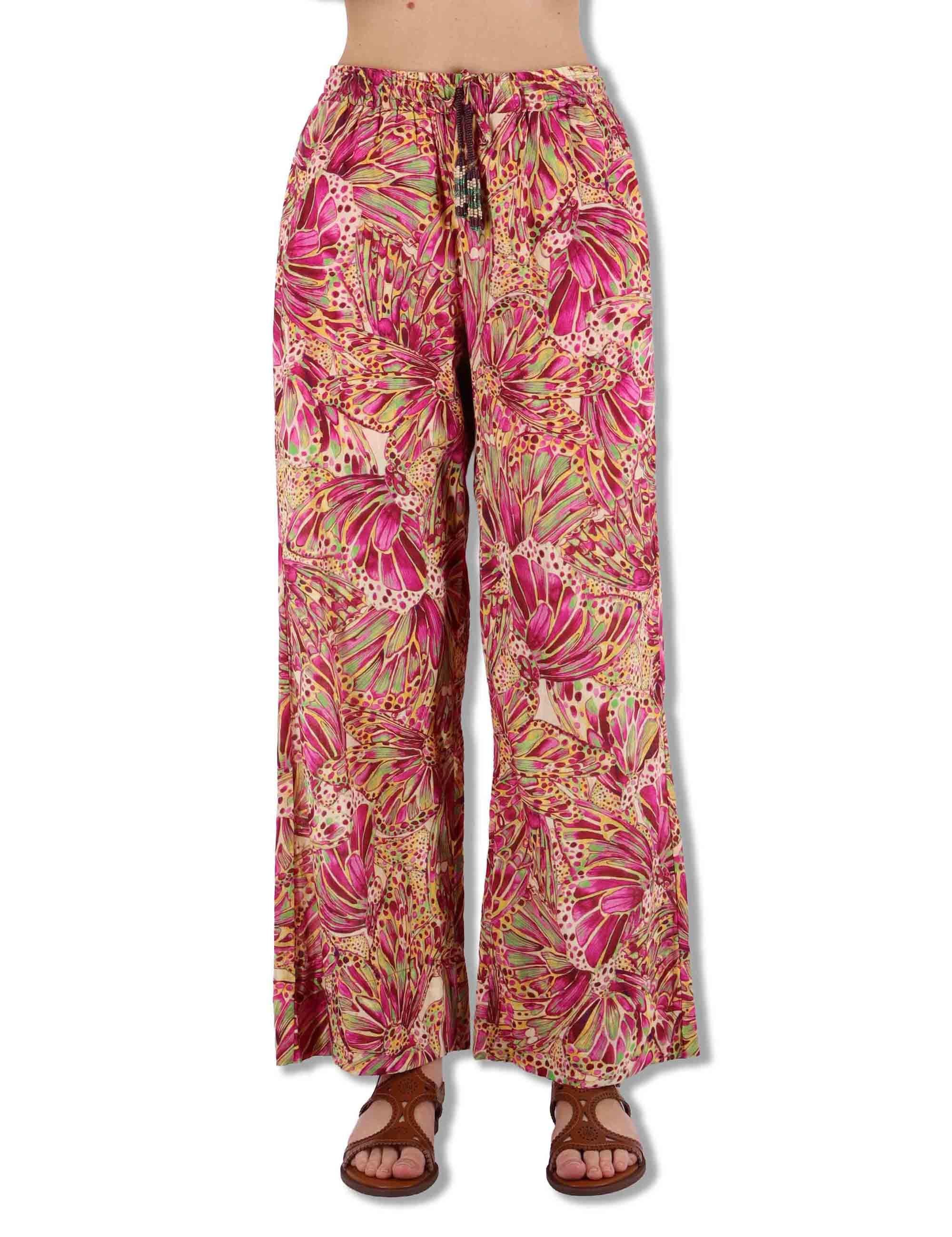 Pantaloni donna Sweet Butterfly in leggero cotone a fantasia rosso JH805415217 B7008 Maliparmi 