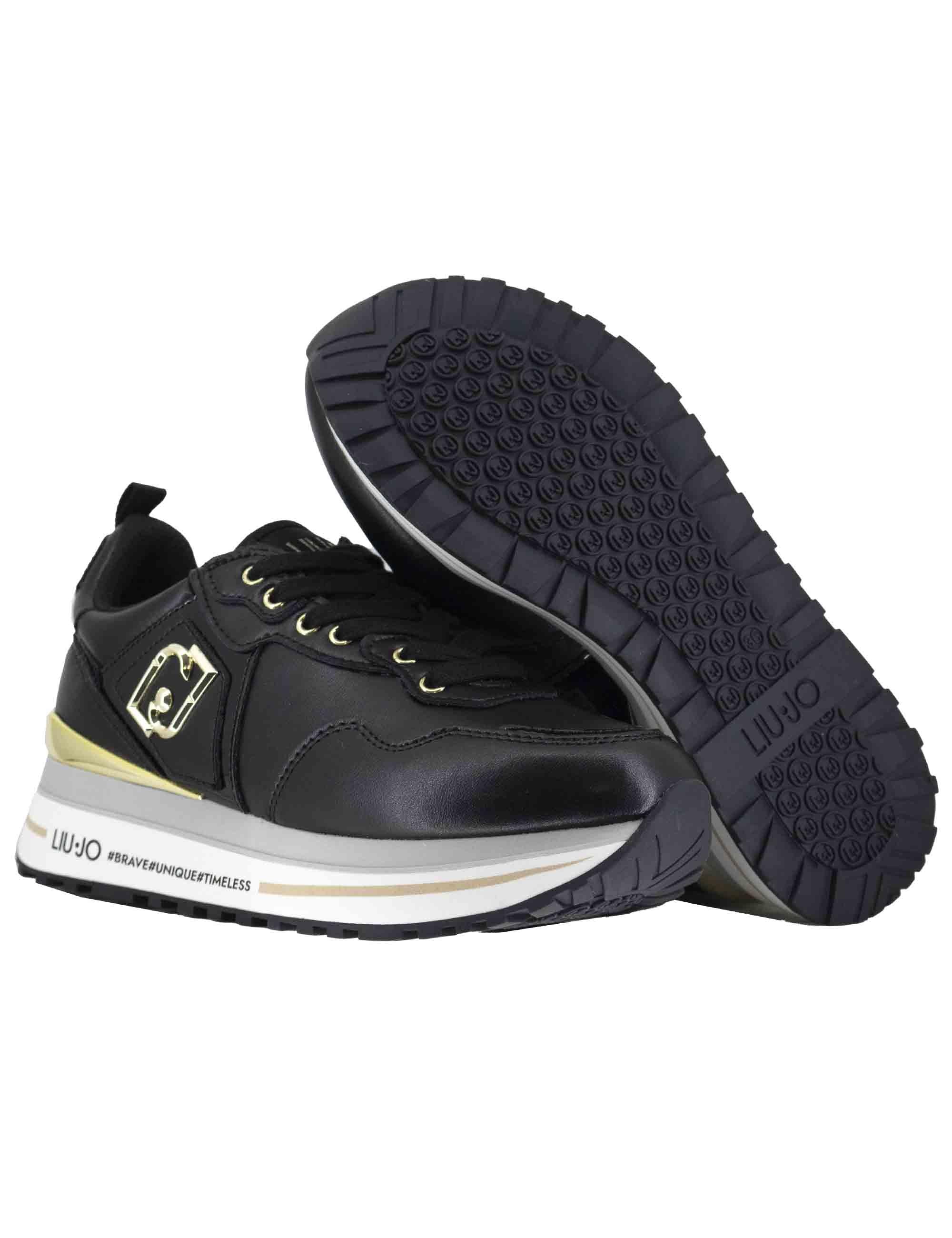 Sneakers donna Maxi Wonder 01 in pelle nera con suola alta 5,5 cm BF5009P010222222 Black Liu-Jo 