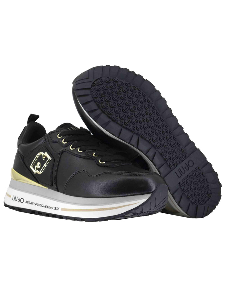 Sneakers donna Maxi Wonder 01 in pelle nera con suola alta 5,5 cm BF5009P010222222 Black Liu-Jo 