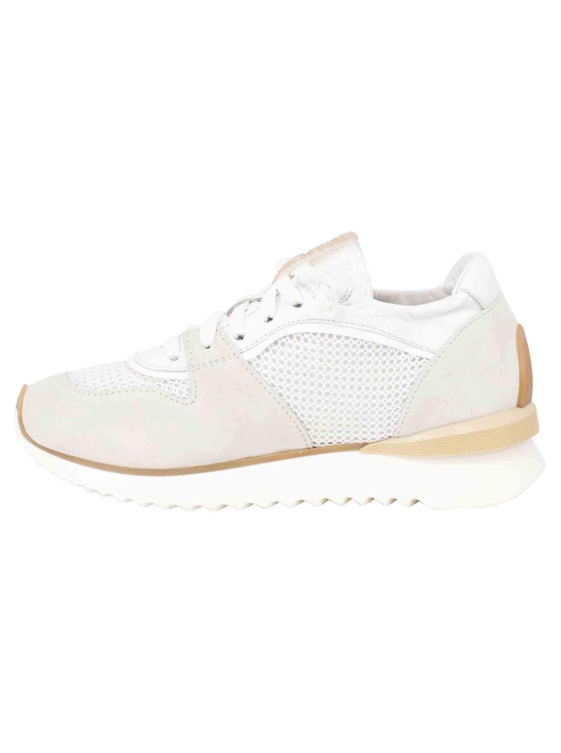 Sneakers donna in pelle e tessuto bianco fondo running RUFFLE 101 Andia Fora 