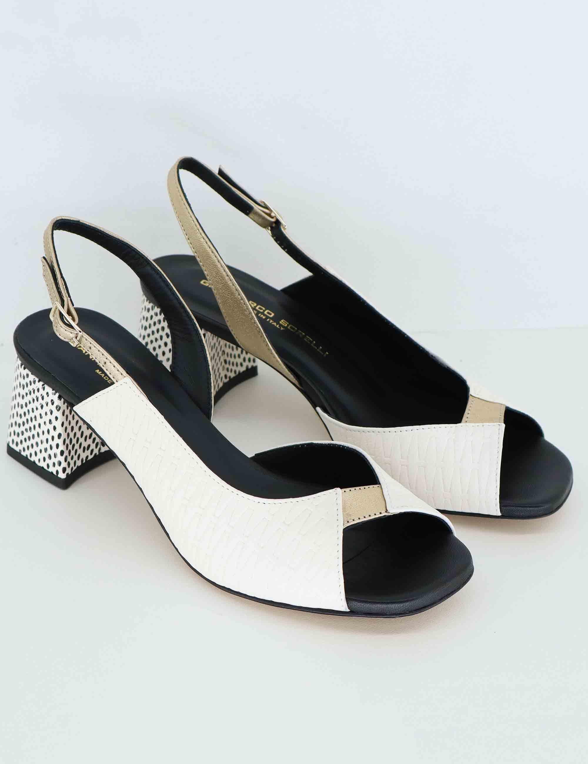 Sandali slingback donna in pelle bianca tacco alto 3007 1 Gianmarco Sorelli 