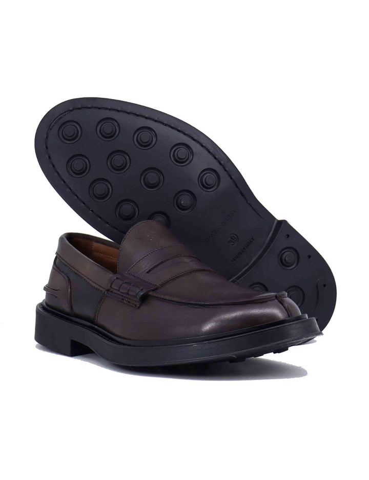 Mocassini uomo in pelle marrone con suola in gomma SP0030 014 Spatarella 